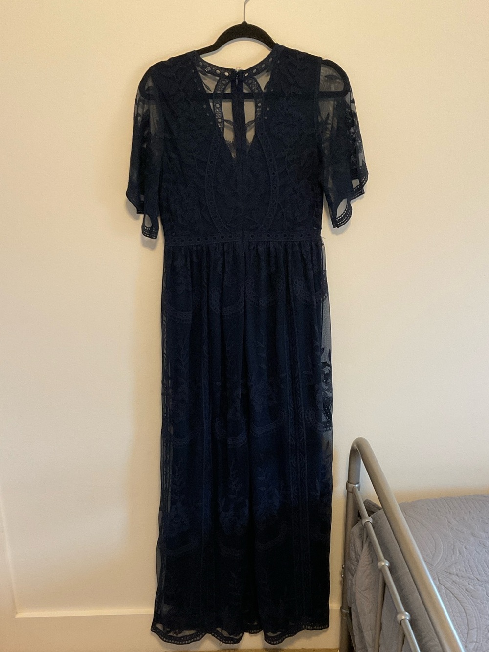 Pinkblush maternity Navy Lace Flutter-Sleeve Maxi Dress